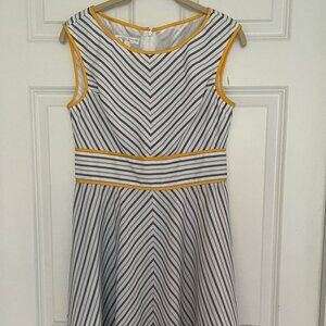 London Times Petite seersucker grey white striped sleeveless dress
